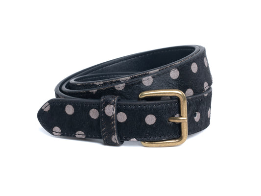DYZZYMOTIF BLACK POLKA DOT HORSEHAIR LEATHER BELT