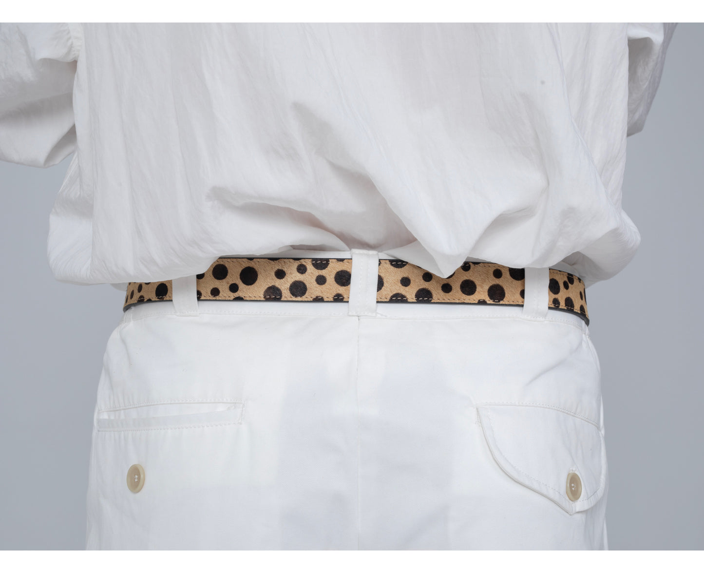 DYZZYMOTIF KHAKI POLKA DOT HORSEHAIR LEATHER BELT