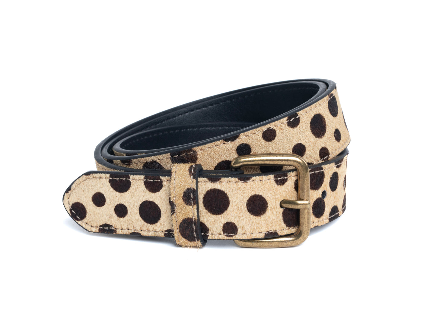 DYZZYMOTIF KHAKI POLKA DOT HORSEHAIR LEATHER BELT