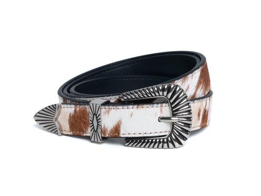 DYZZYMOTIF LEOPARD HORSEHAIR LEATHER BELT