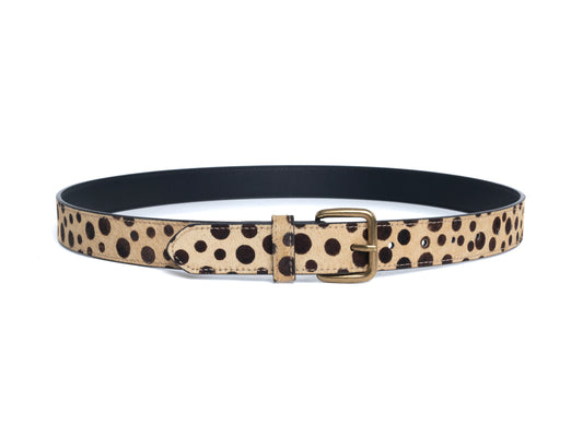 DYZZYMOTIF KHAKI POLKA DOT HORSEHAIR LEATHER BELT