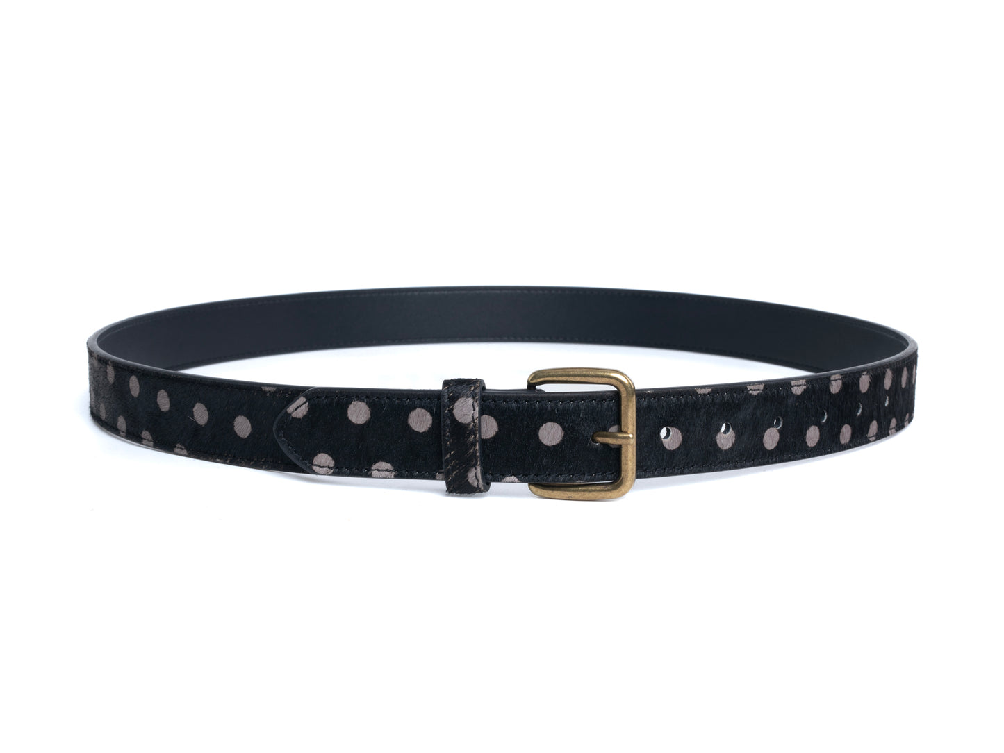 DYZZYMOTIF BLACK POLKA DOT HORSEHAIR LEATHER BELT