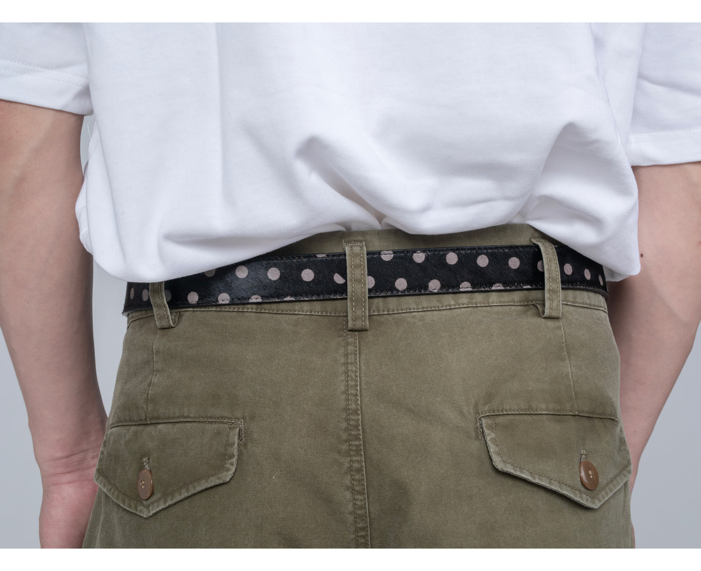 DYZZYMOTIF BLACK POLKA DOT HORSEHAIR LEATHER BELT