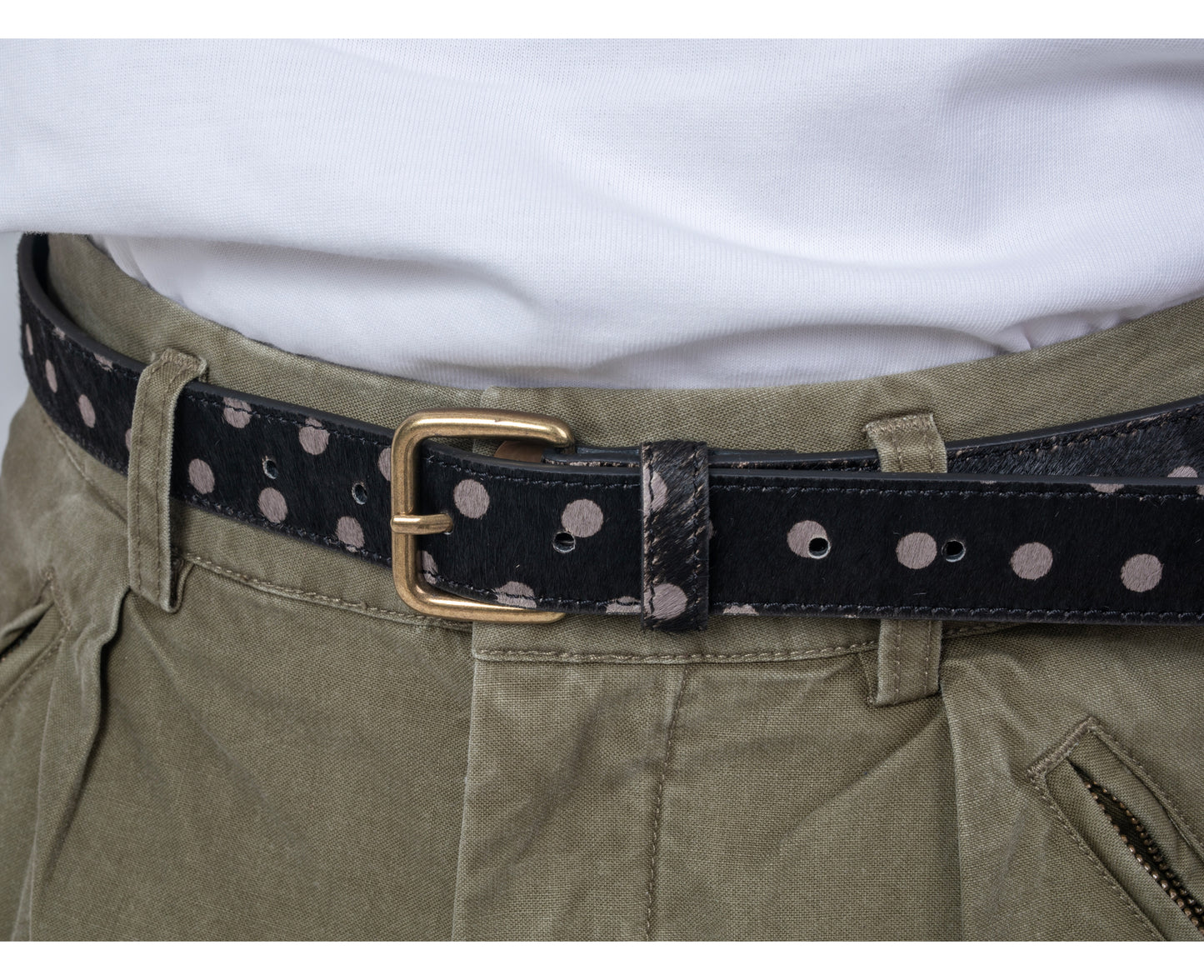 DYZZYMOTIF BLACK POLKA DOT HORSEHAIR LEATHER BELT