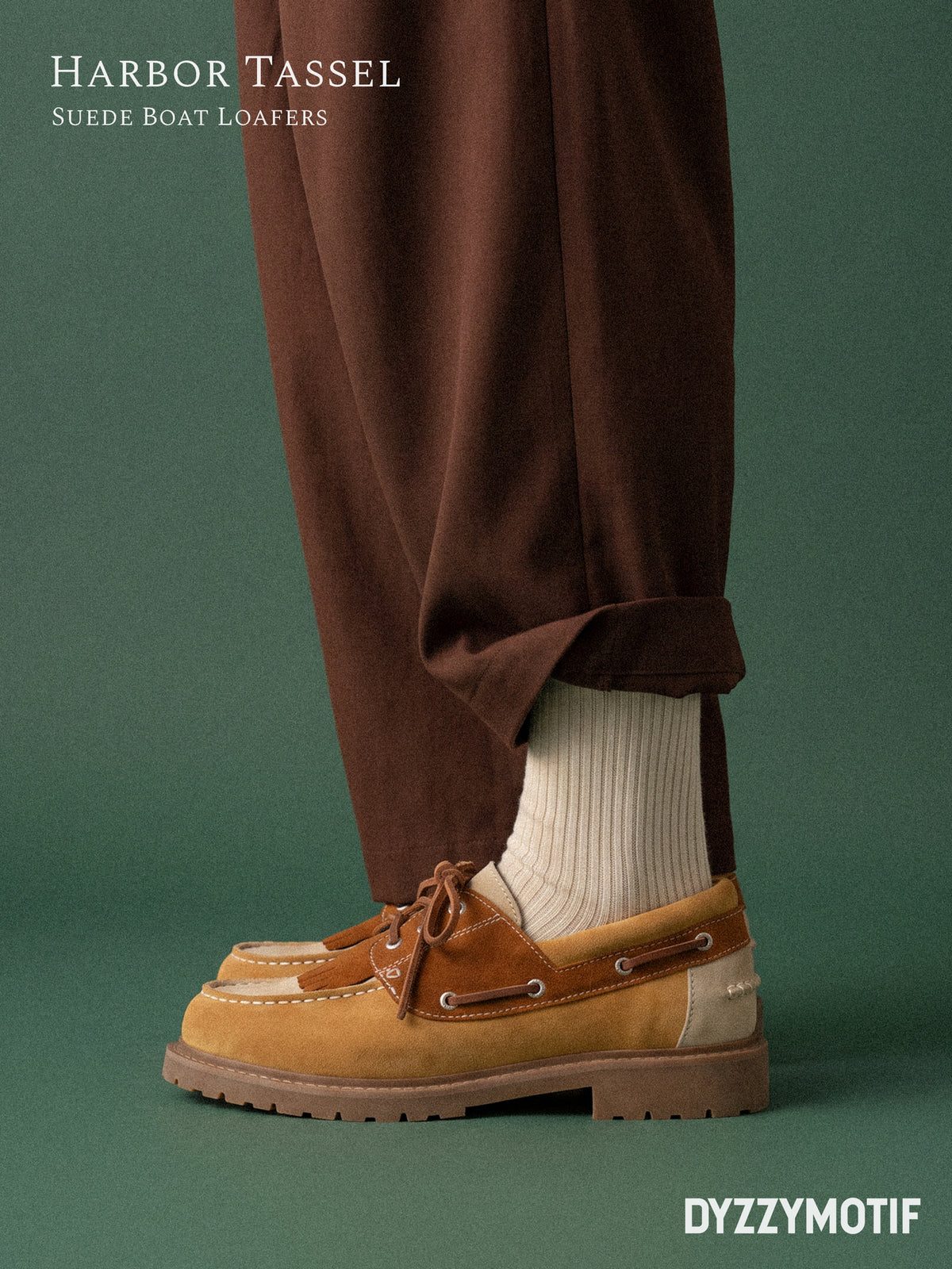 DYZZYMOTIF SUEDE LEATHER BOAT LOAFER HARBOR TASSEL